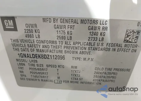 2013 Chevrolet Equinox 1Lt z USA, uszkodzony, nr VIN 1GNALDEK8DZ112096